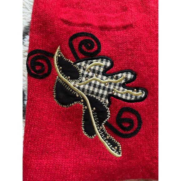 Vintage mohair cardigan sweater coat jacket red Y2K I.B. Diffusion Applique Sz S - Picture 10 of 16